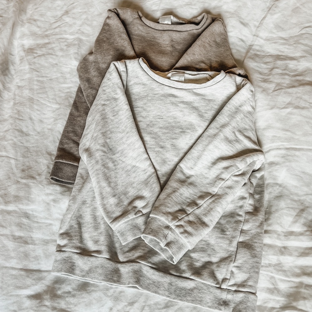 Two H&M 100% Cotton Toddler Sweatshirts - Neutrals: Taupe and Heather Grey